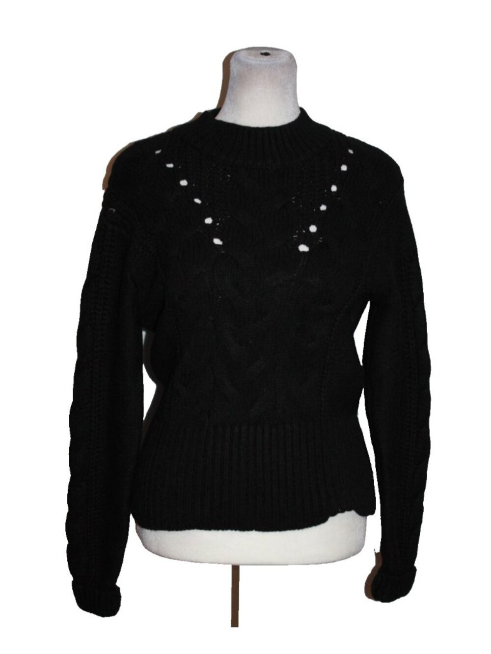 White House Black Market Mock Neck Cable Knit Sweater Women's Size S Black